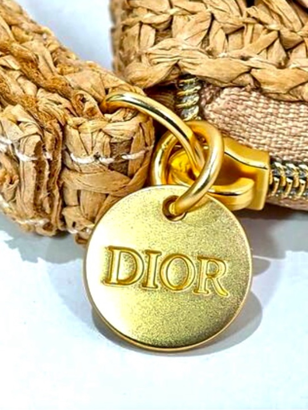 Dior Beige Woven Raffia Wristlet Pouch NWT GWP - Picture 7 of 13
